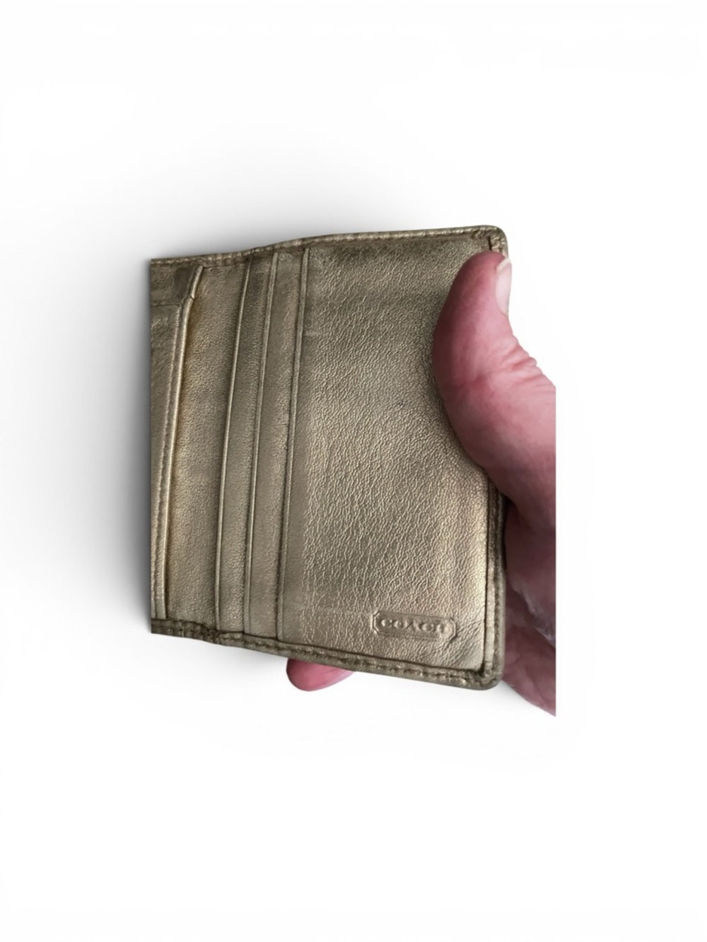 Coach Signature Canvas & Metallic Gold Bifold Card Case ID Wallet - Picture 10 of 10